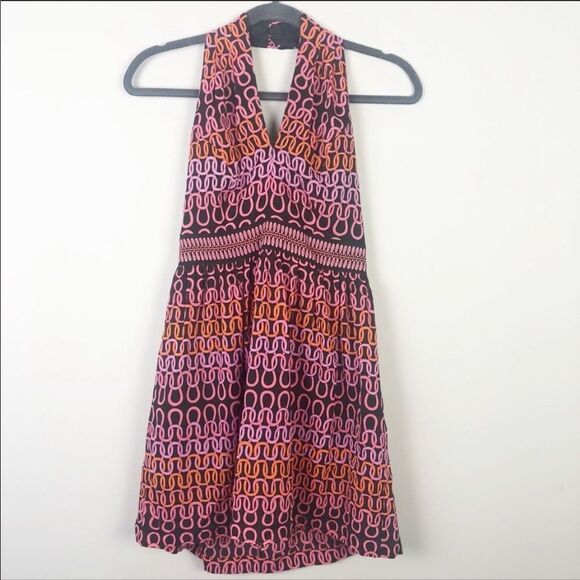 TRINA TURK | Silk Halter Dress Black Pink Orange 2 - Picture 3 of 8